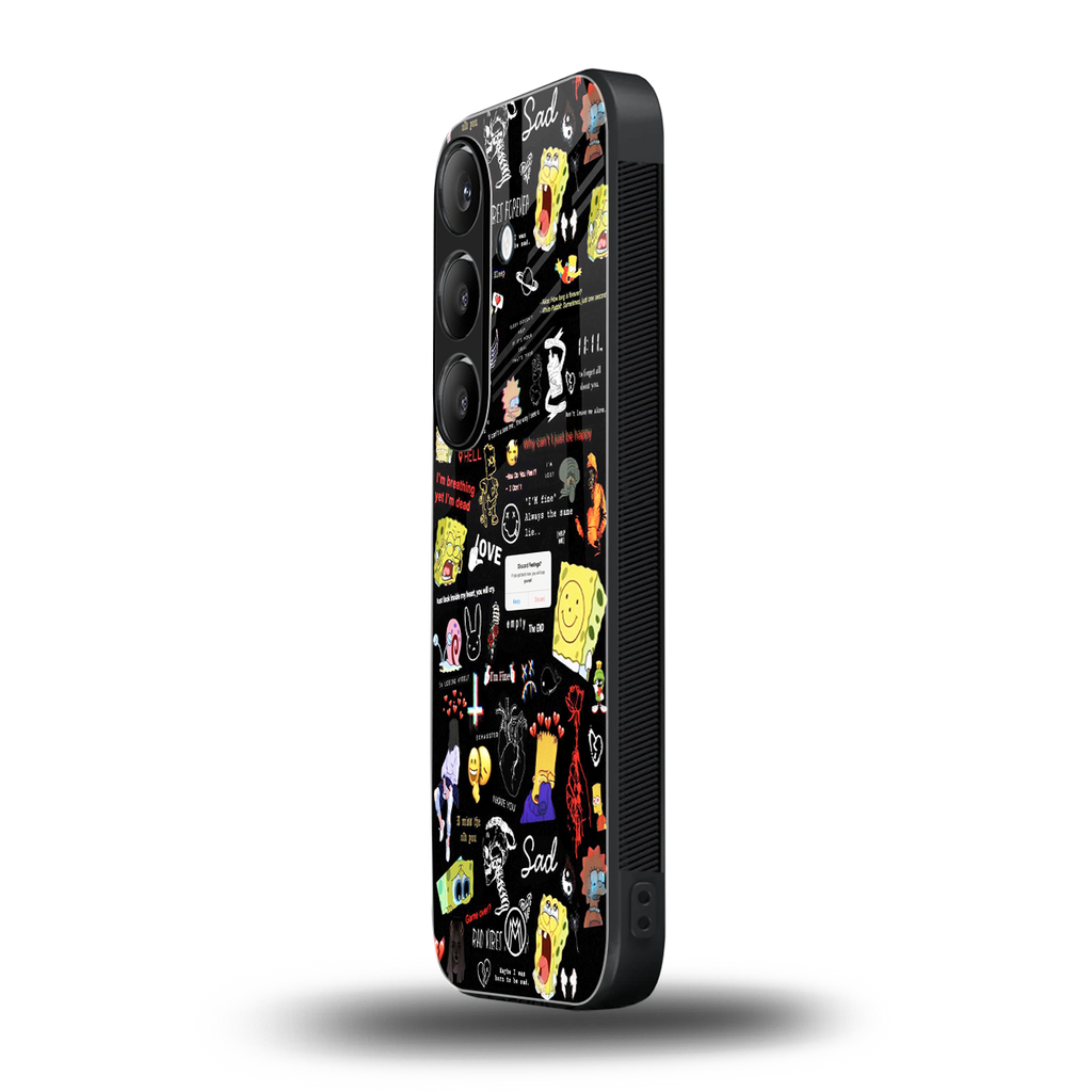 black aesthetic collage back phone cover | glass case for samsung galaxy s25
