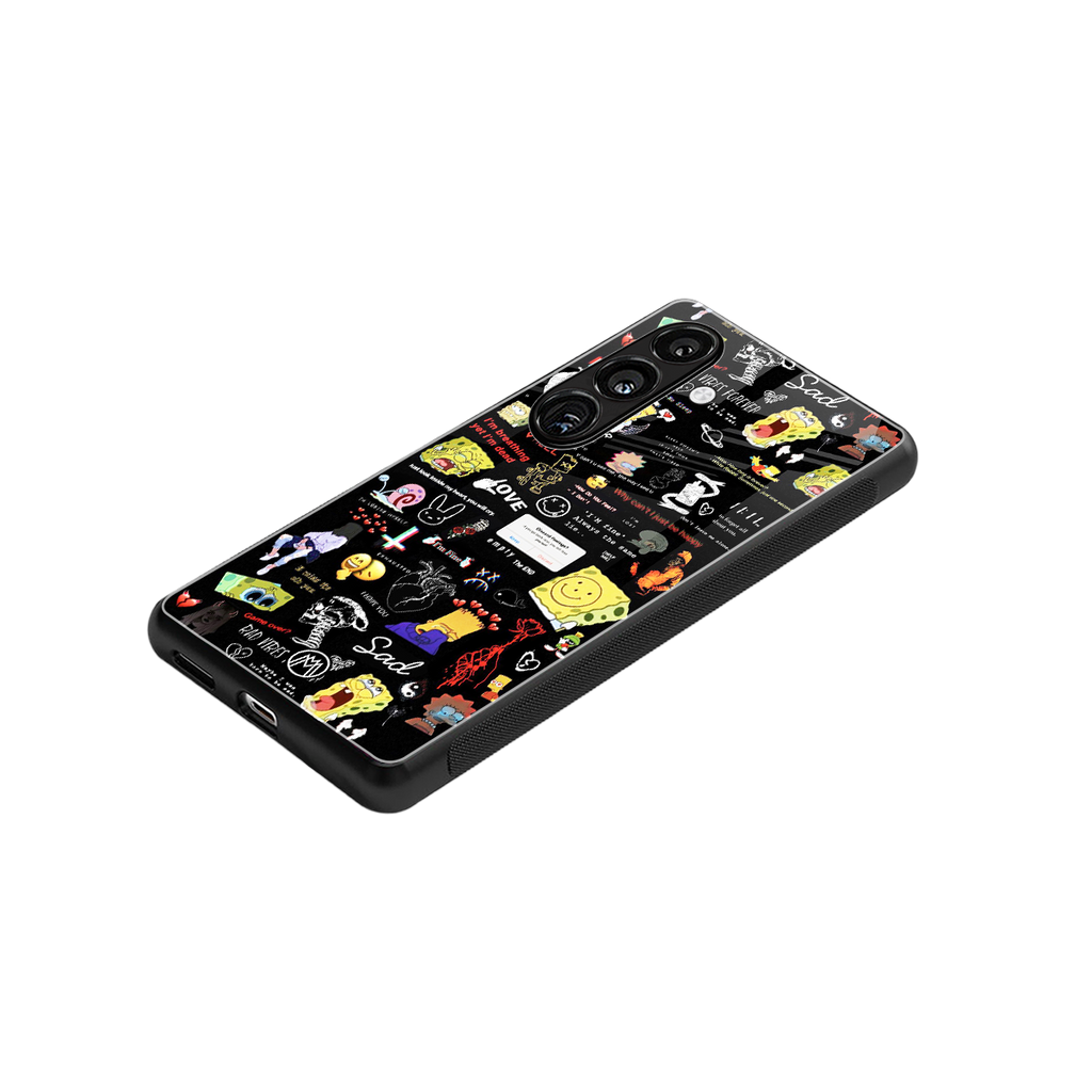 black aesthetic collage back phone cover | glass case for samsung galaxy s23