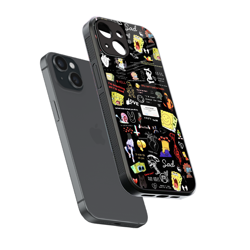 black aesthetic collage back phone cover | glass case for iphone 15