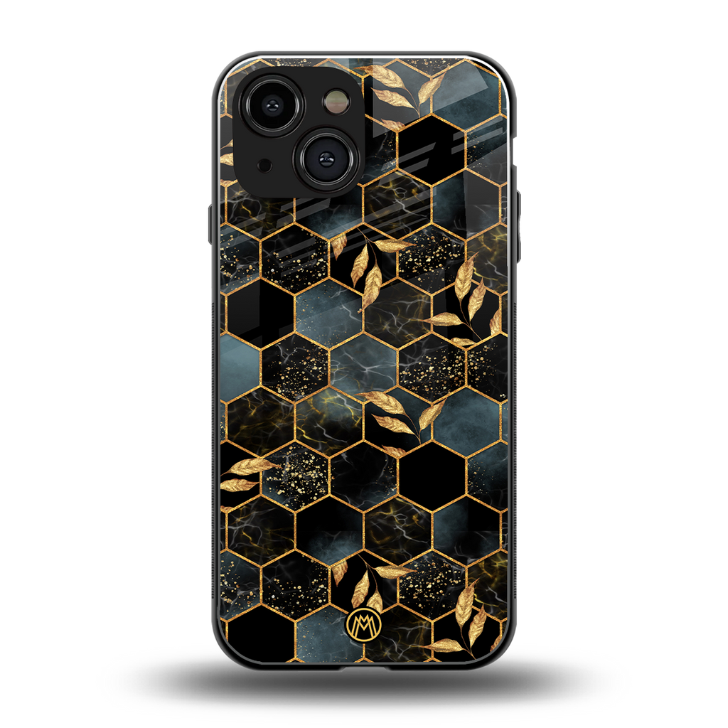 black blue tile marble back phone cover | glass case for iphone 13 mini