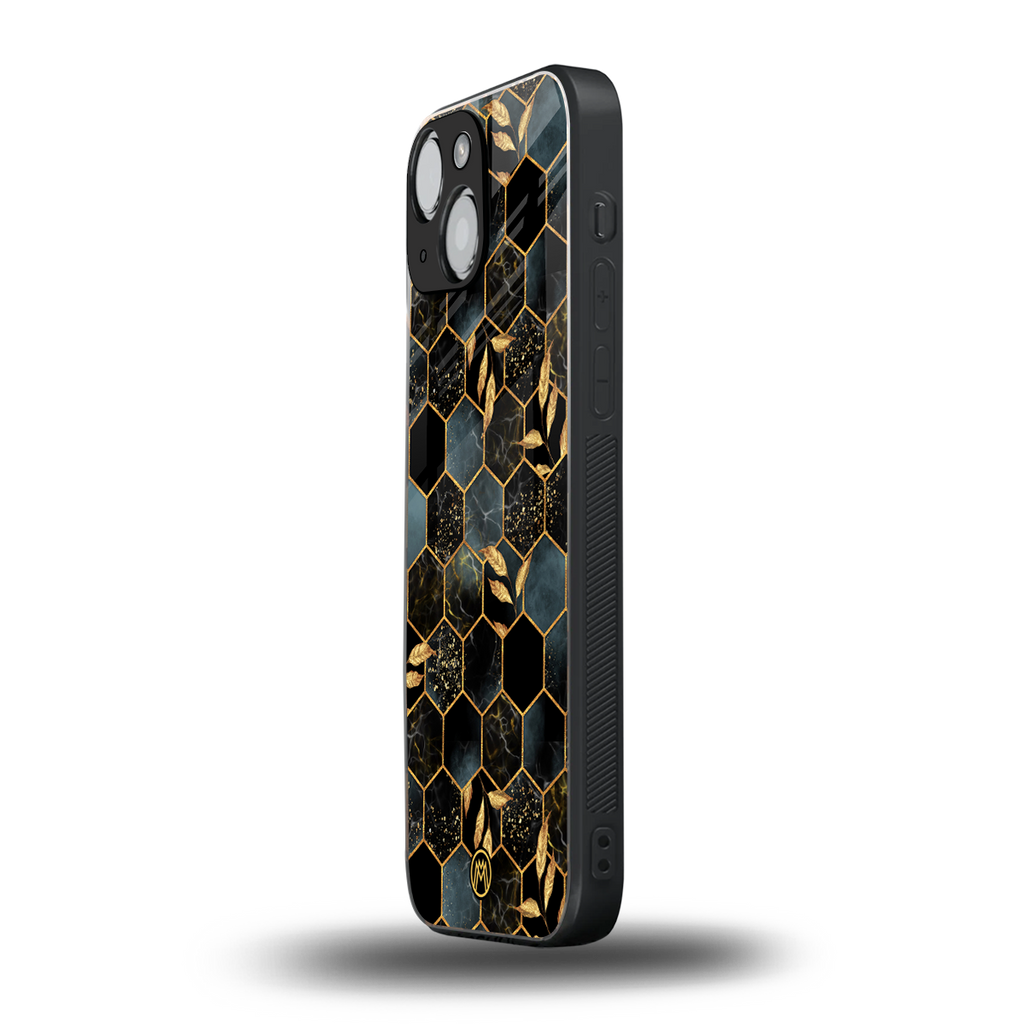 black blue tile marble back phone cover | glass case for iphone 13 mini