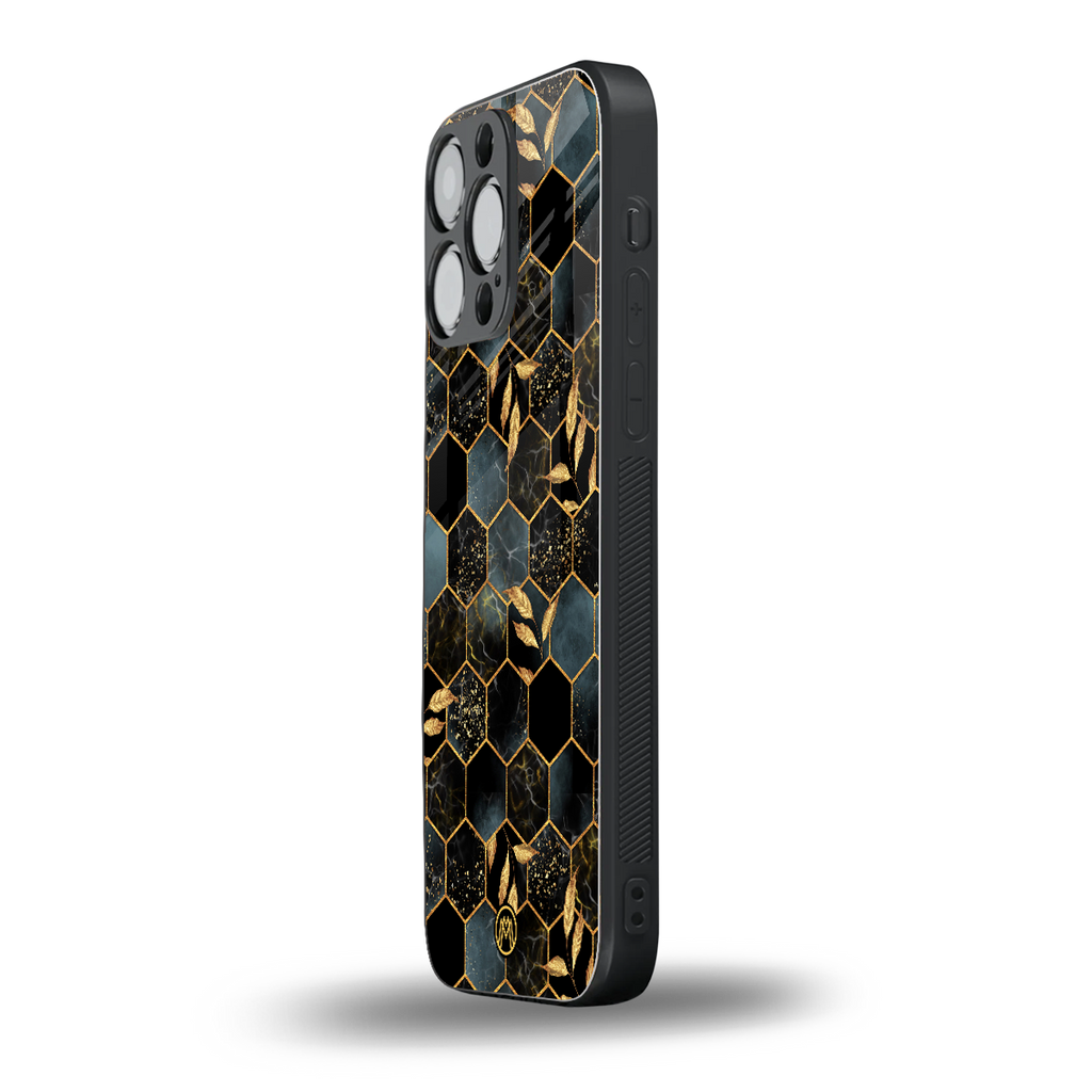 black blue tile marble back phone cover | glass case for iphone 13 pro max