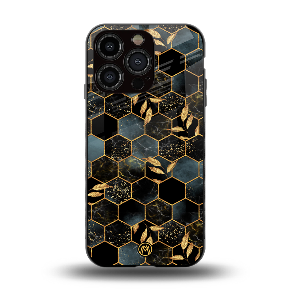 black blue tile marble back phone cover | glass case for iphone 13 pro