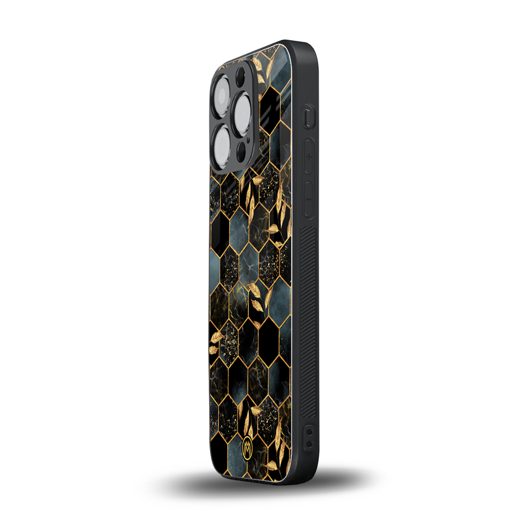 black blue tile marble back phone cover | glass case for iphone 13 pro