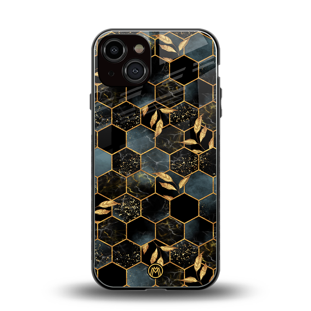 black blue tile marble back phone cover | glass case for iphone 13