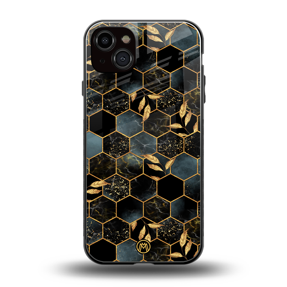 black blue tile marble back phone cover | glass case for iphone 15 plus