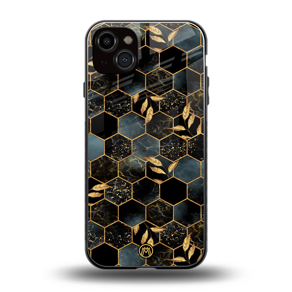 black blue tile marble back phone cover | glass case for iphone 14 plus
