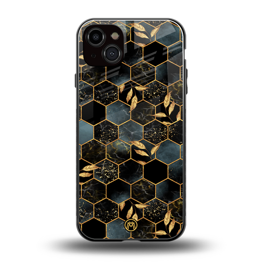 black blue tile marble back phone cover | glass case for iphone 14 plus
