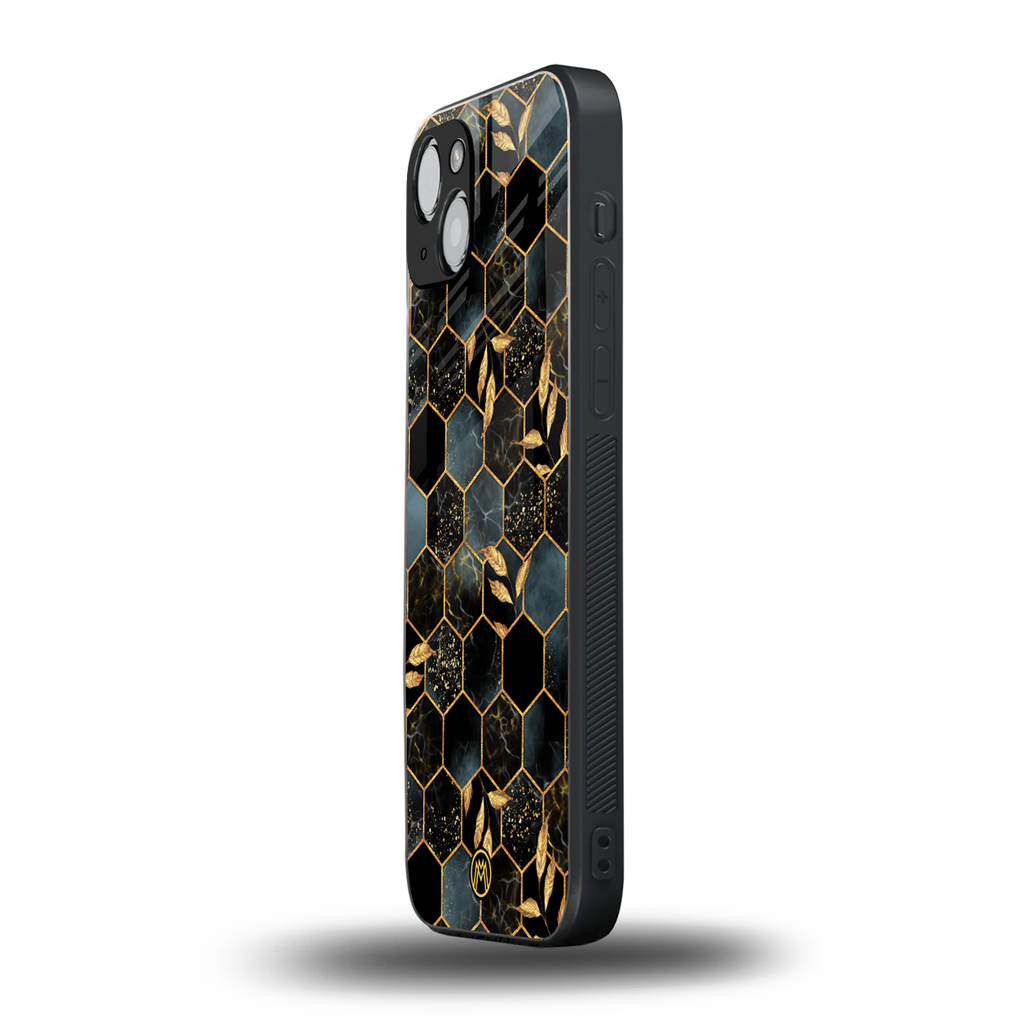 black blue tile marble back phone cover | glass case for iphone 15 plus