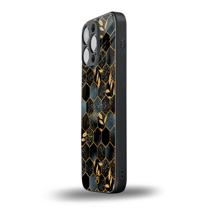 black blue tile marble back phone cover | glass case for iphone 15 pro max