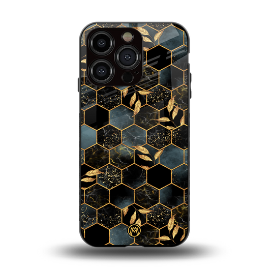 black blue tile marble back phone cover | glass case for iphone 15 pro