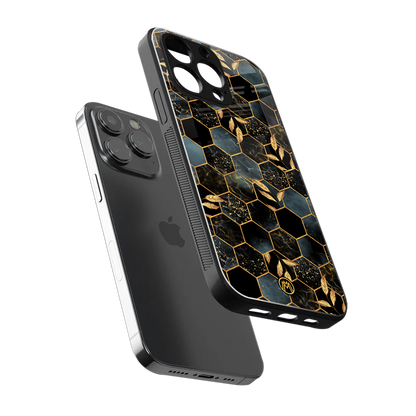 black blue tile marble back phone cover | glass case for iphone 15 pro