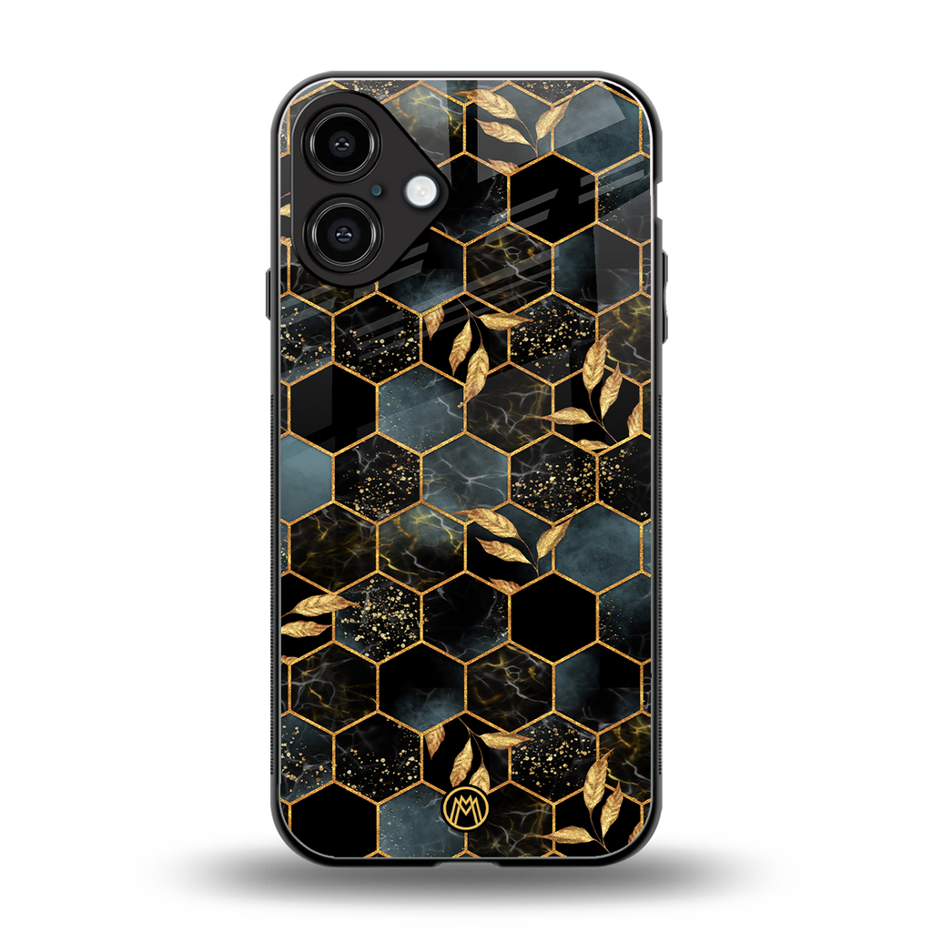 black blue tile marble back phone cover | glass case for iphone 16 plus
