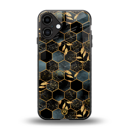 black blue tile marble back phone cover | glass case for iphone 16 plus