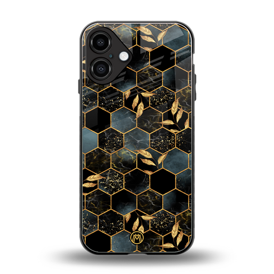 black blue tile marble back phone cover | glass case for iphone 16 plus
