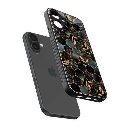black blue tile marble back phone cover | glass case for iphone 16 plus