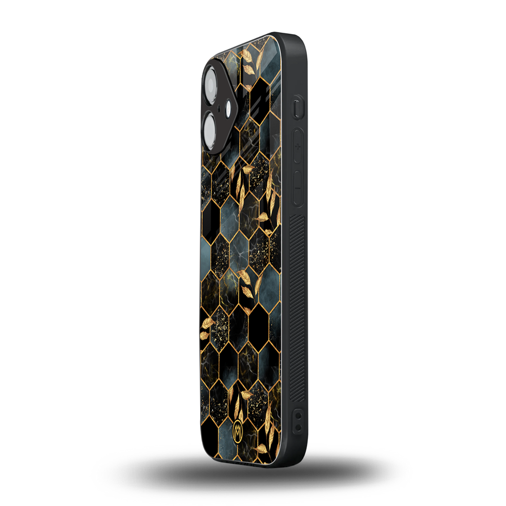 black blue tile marble back phone cover | glass case for iphone 16 plus