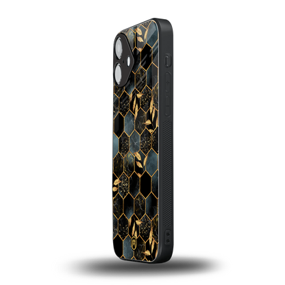 black blue tile marble back phone cover | glass case for iphone 16 plus