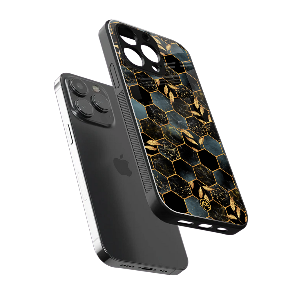 black blue tile marble back phone cover | glass case for iphone 16 pro max