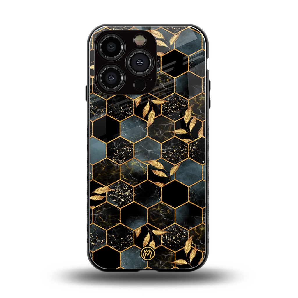 black blue tile marble back phone cover | glass case for iphone 16 pro