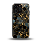 black blue tile marble back phone cover | glass case for iphone 16 pro