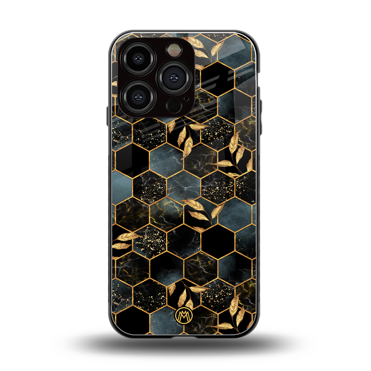 black blue tile marble back phone cover | glass case for iphone 16 pro