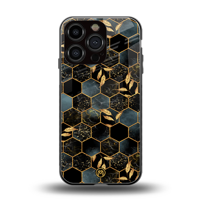 black blue tile marble back phone cover | glass case for iphone 16 pro