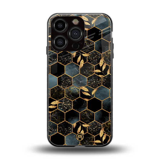 black blue tile marble back phone cover | glass case for iphone 16 pro