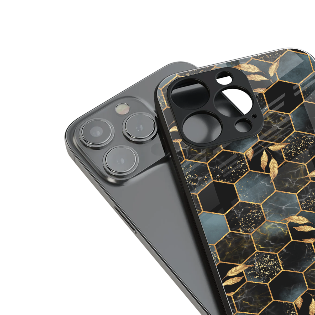 black blue tile marble back phone cover | glass case for iphone 16 pro