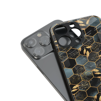 black blue tile marble back phone cover | glass case for iphone 16 pro