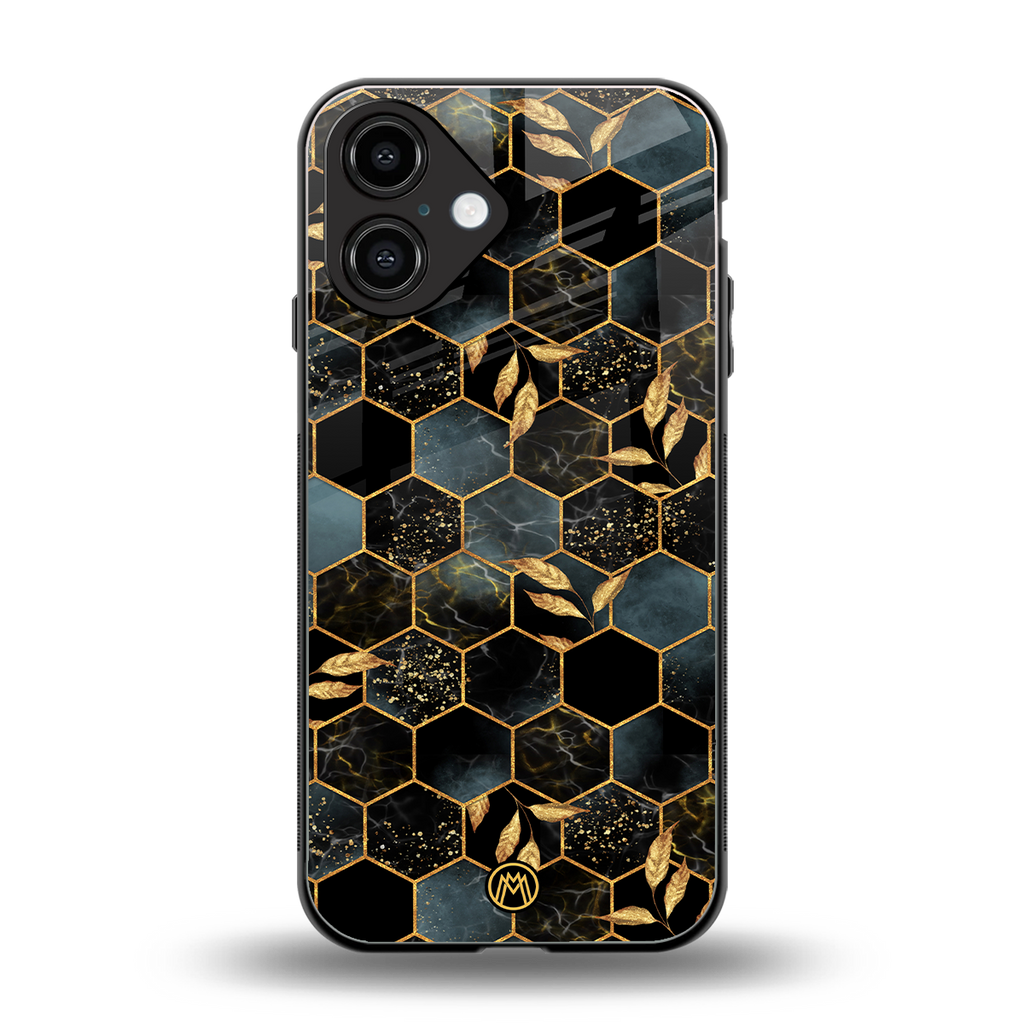 black blue tile marble back phone cover | glass case for iphone 16
