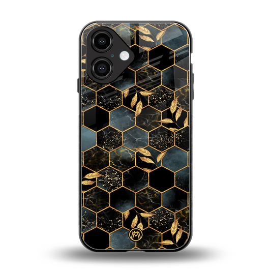 black blue tile marble back phone cover | glass case for iphone 16