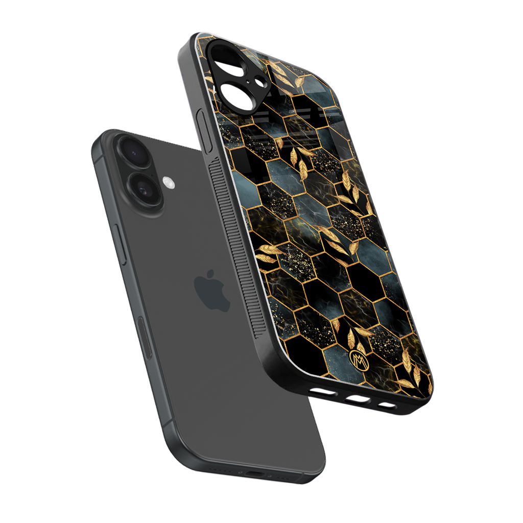 black blue tile marble back phone cover | glass case for iphone 16