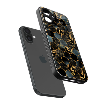 black blue tile marble back phone cover | glass case for iphone 16