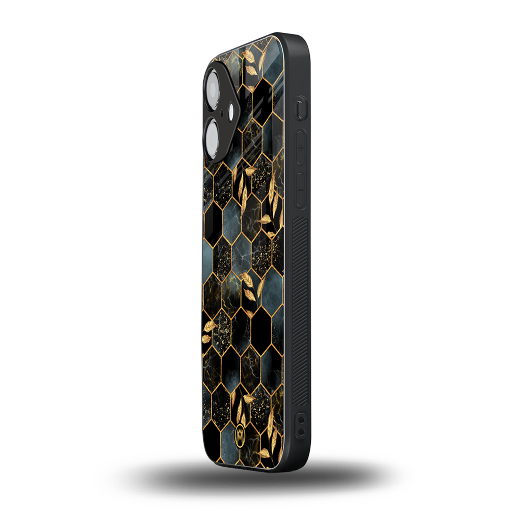 black blue tile marble back phone cover | glass case for iphone 16
