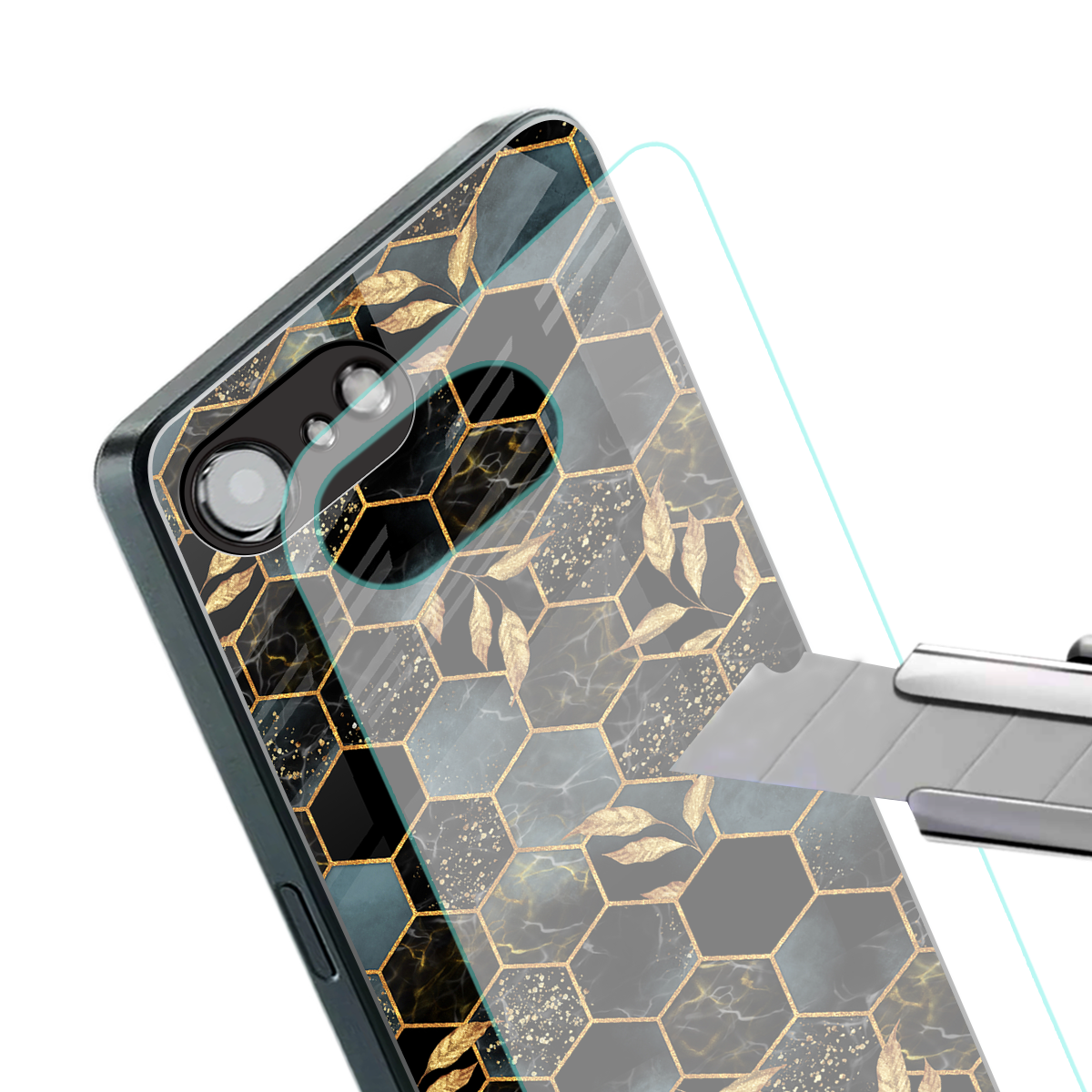 black blue tile marble back phone cover | glass case for iphone 16e