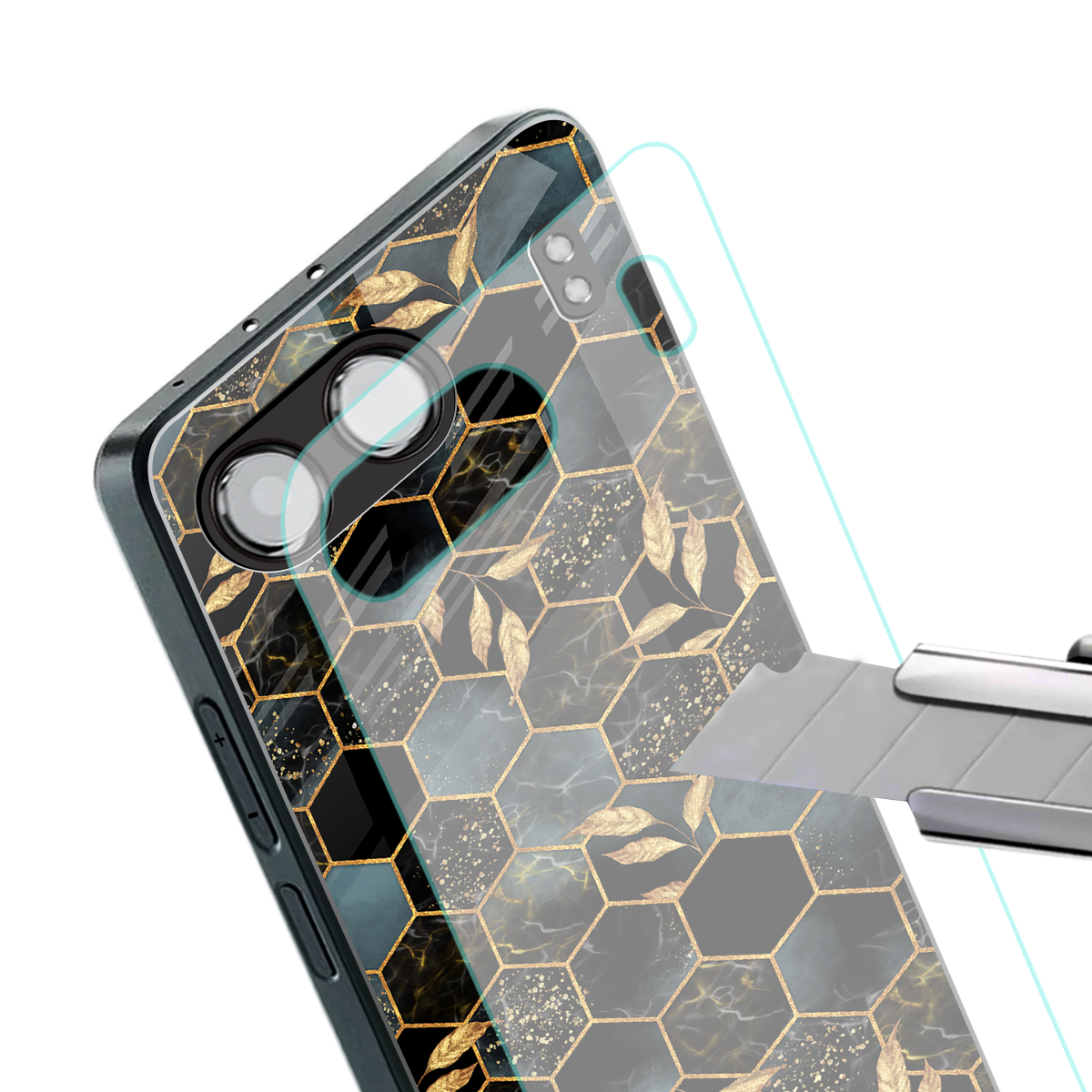 black blue tile marble back phone cover | glass case for oneplus nord 4