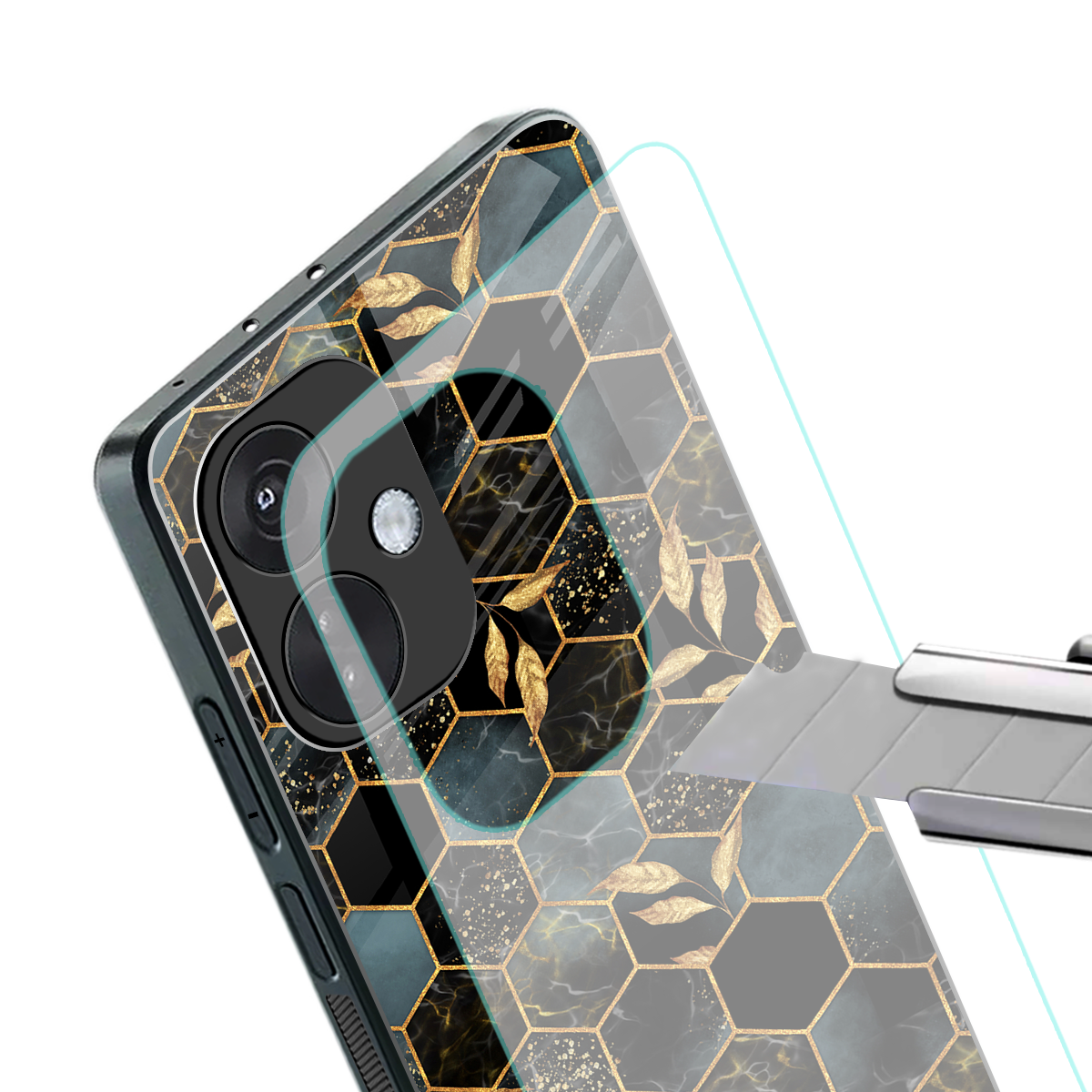 black blue tile marble back phone cover | glass case for oneplus nord ce 3