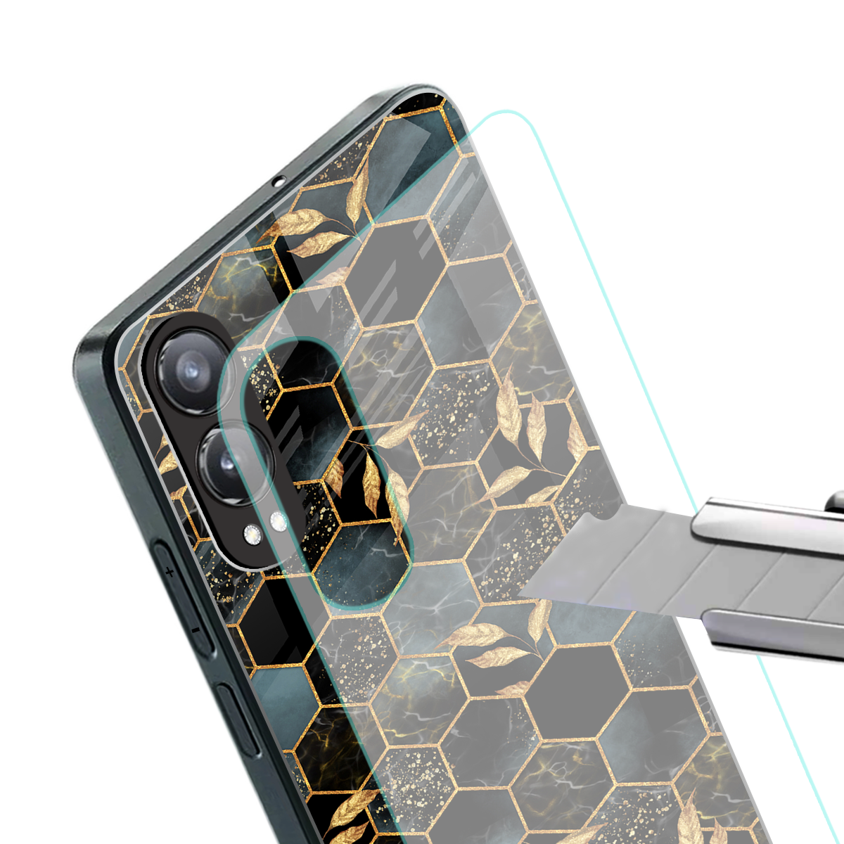 black blue tile marble back phone cover | glass case for oneplus nord ce 4 lite