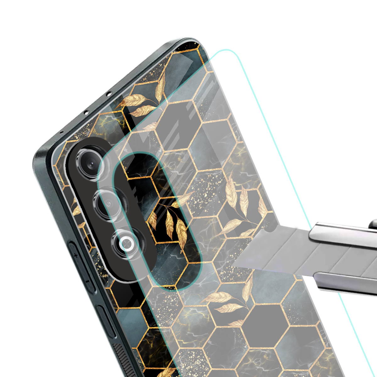 black blue tile marble back phone cover | glass case for oneplus nord ce 4