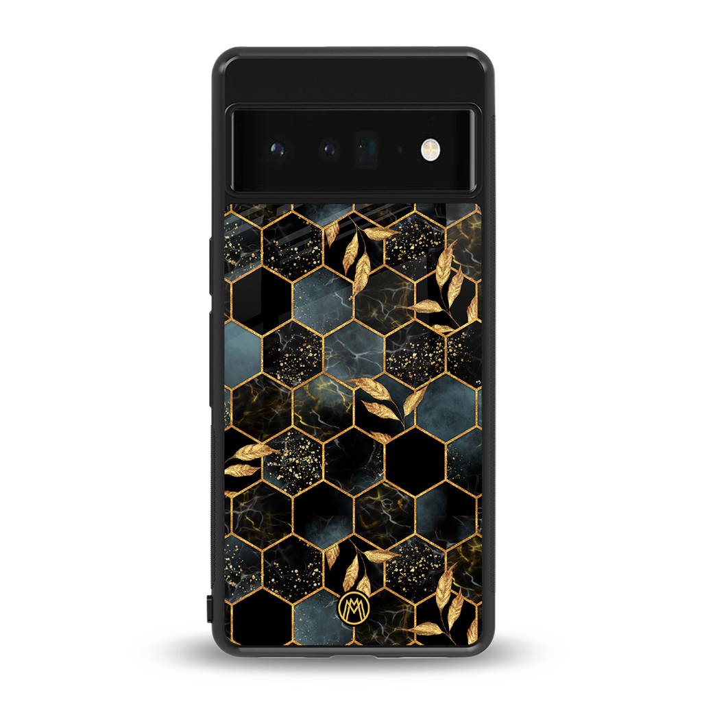 black blue tile marble back phone cover | glass case for google pixel 6 pro