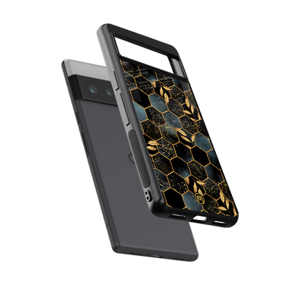 black blue tile marble back phone cover | glass case for google pixel 6 pro