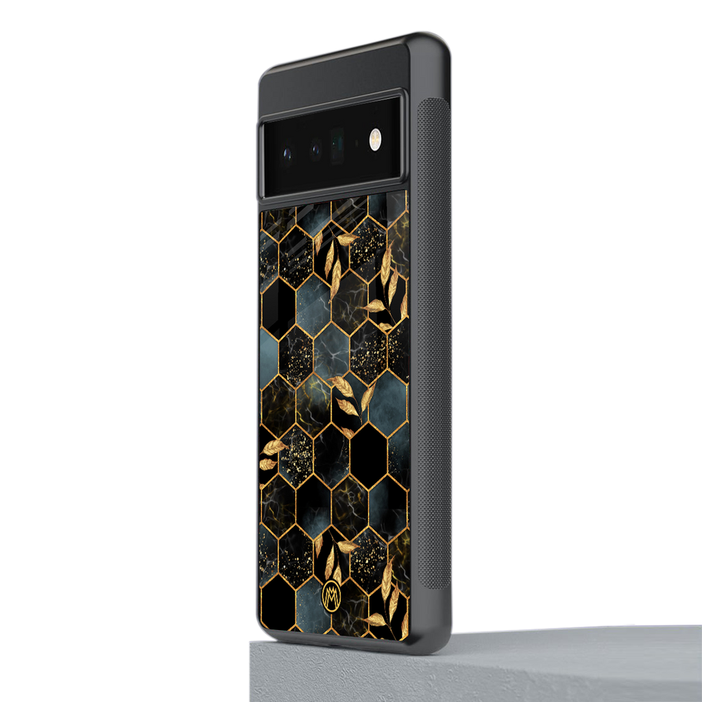 black blue tile marble back phone cover | glass case for google pixel 6 pro