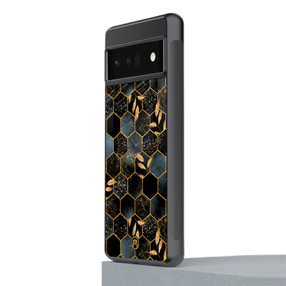 black blue tile marble back phone cover | glass case for google pixel 6 pro