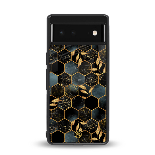 black blue tile marble back phone cover | glass case for google pixel 6