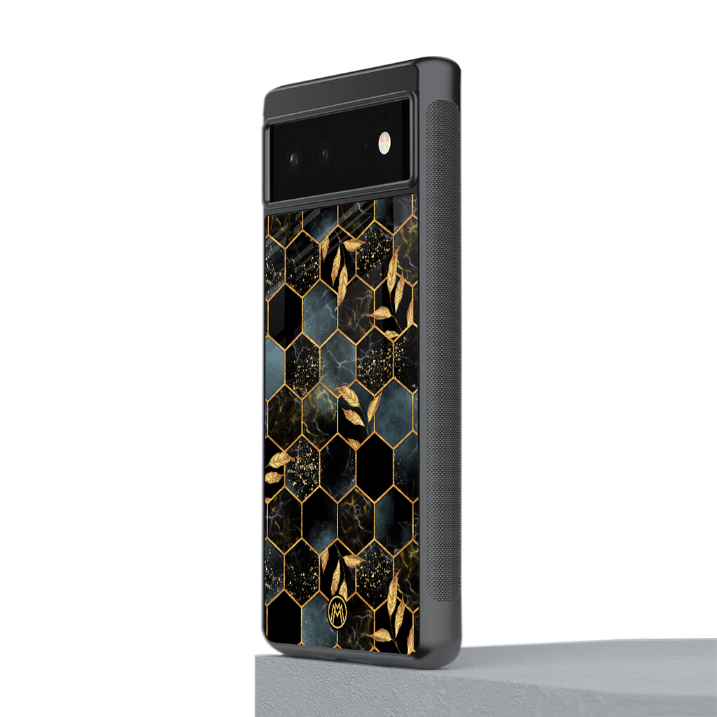 black blue tile marble back phone cover | glass case for google pixel 6