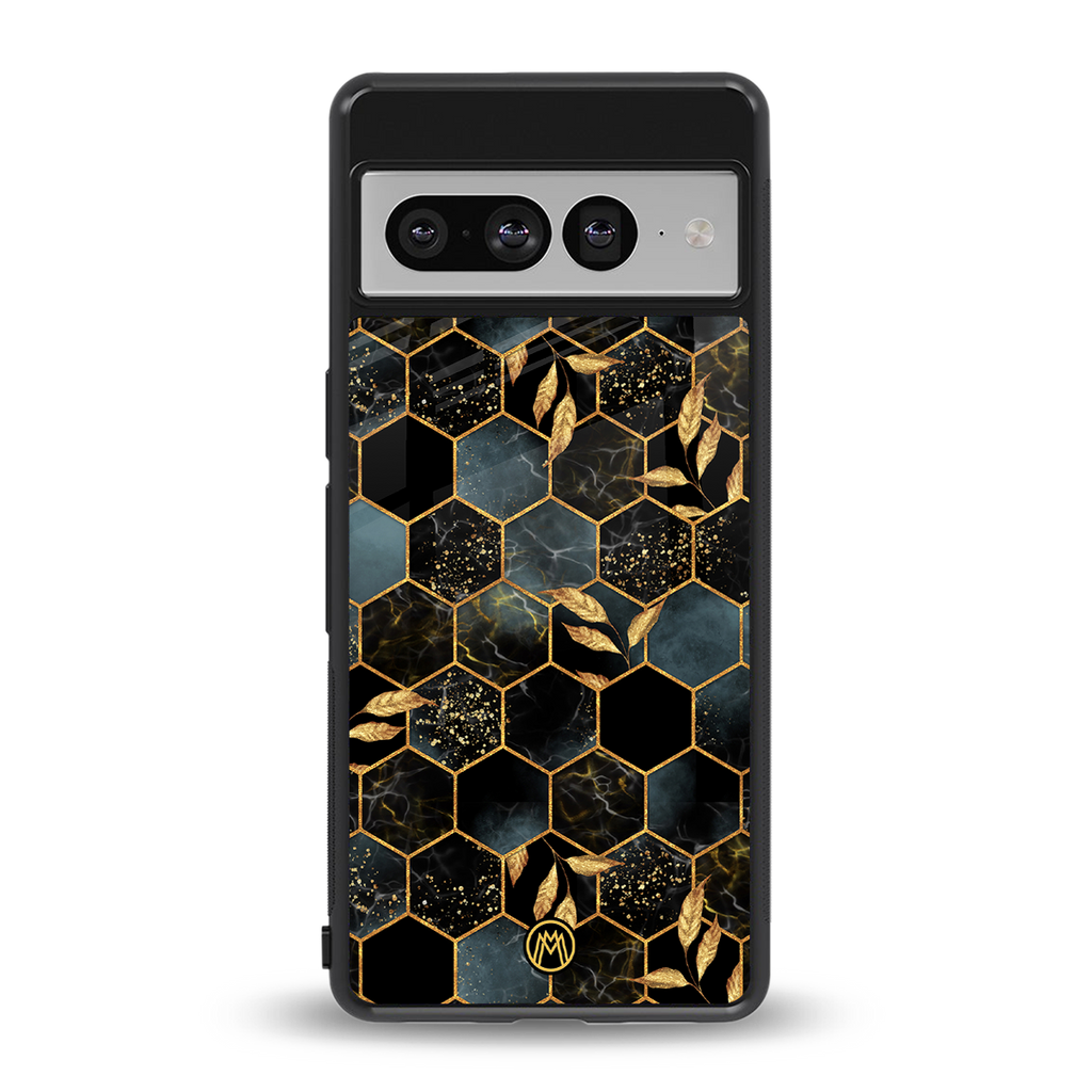 black blue tile marble back phone cover | glass case for google pixel 7 pro