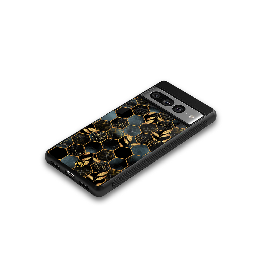 black blue tile marble back phone cover | glass case for google pixel 7 pro