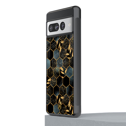 black blue tile marble back phone cover | glass case for google pixel 7 pro