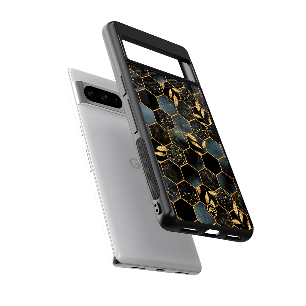 black blue tile marble back phone cover | glass case for google pixel 8 pro